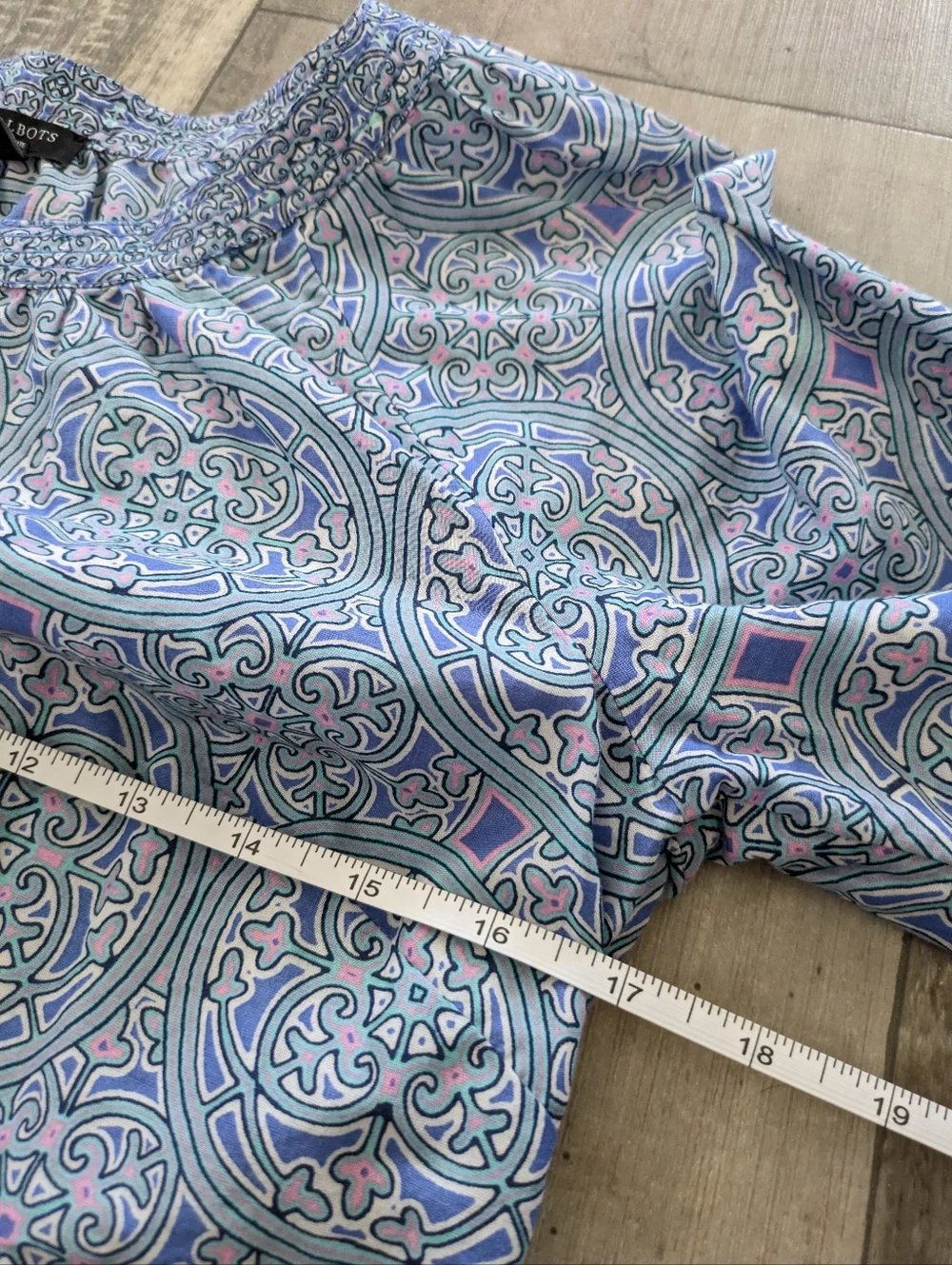 Talbots Stained Glass Medallion Band Collar Popover‎ Blouse Blue/Pink Women's P